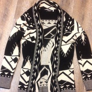 Aztec tribal open cardigan sweater small black